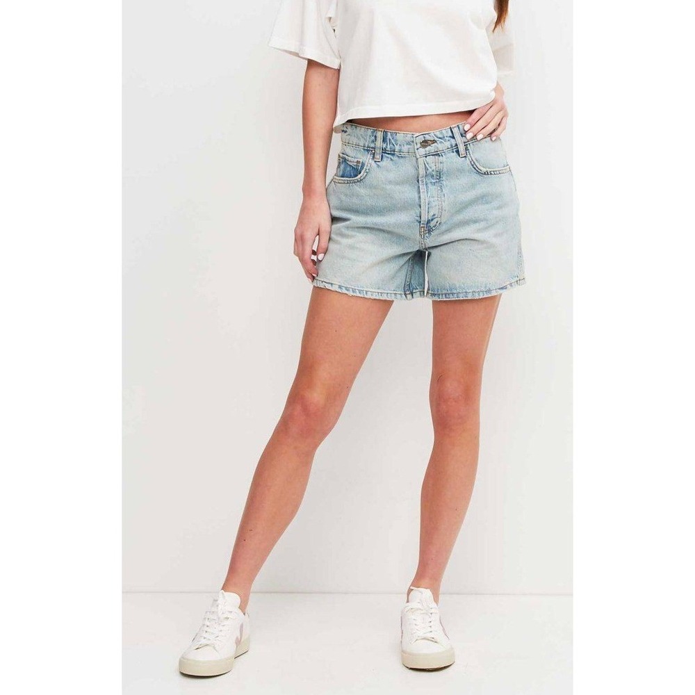 Anine Bing Dalton High Rise Button Fly Denim Short in Washed Blue Size 28 NWT
